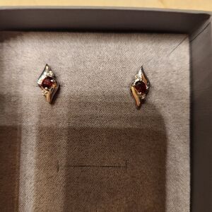 Elegant 925 Silver and Red Gemstone Earrings